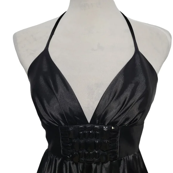 Jessica McClintock black silky halter top bubble dress size 6 - Picture 2 of 8